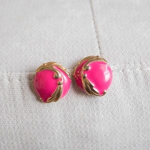 Pink and gold circular stud earrings